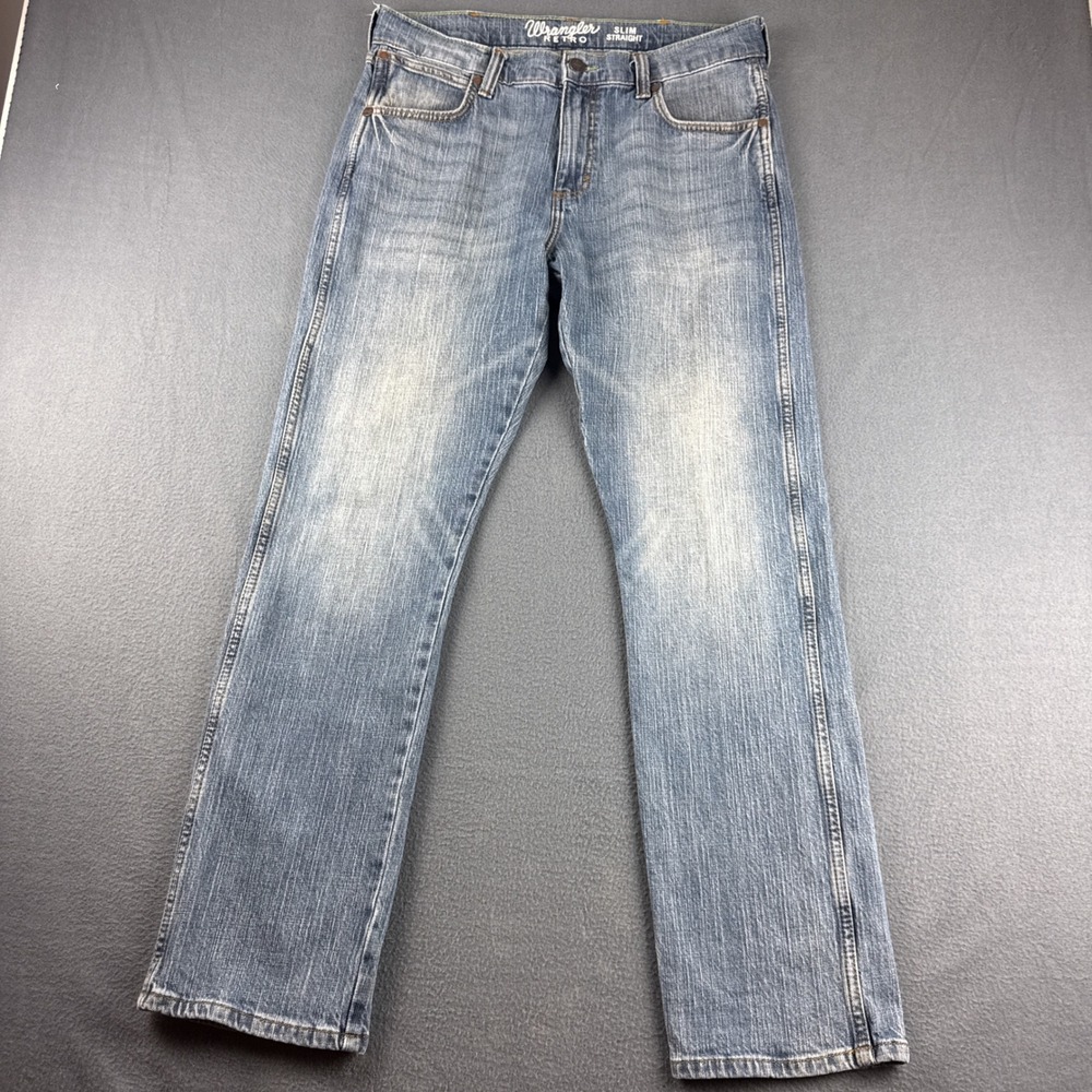 Wrangler Retro Jeans Men's 33x32 (Fits 34) Blue Slim Straight Leg Cowboy Rodeo